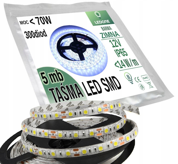 

Taśma 300 Led 5050 Smd 5m Biała Zimna Wodoodporna
