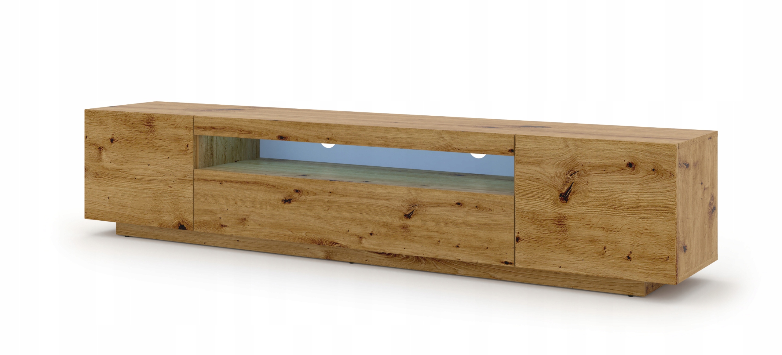 Szafka RTV AURA 200 dąb artisan / biały mat + LED Wysokość mebla 42 cm