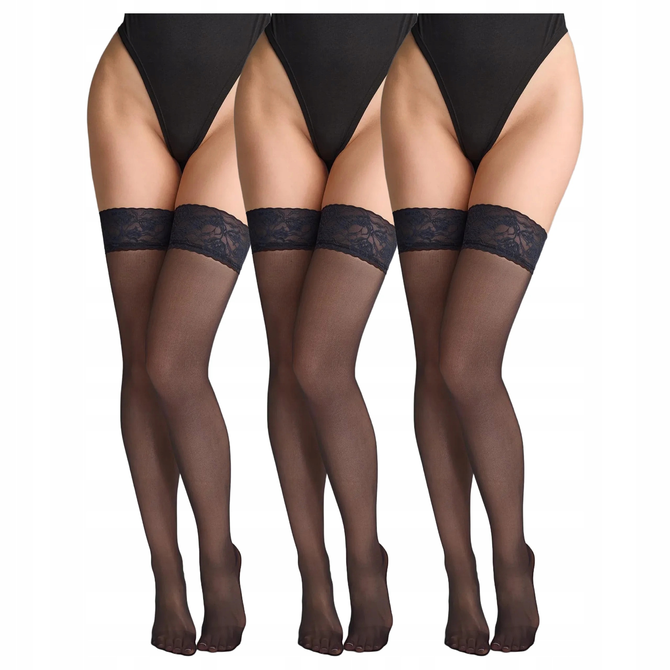 3x Samodržící punčochy s krajkou Misty Air 7 den Marilyn Black 5-XL