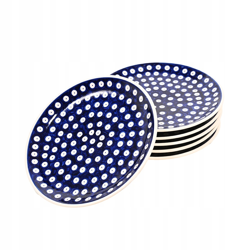 Sada dezertných tanierov Keramika Bolesławiec 6 ks, priemer 19 cm, bodky