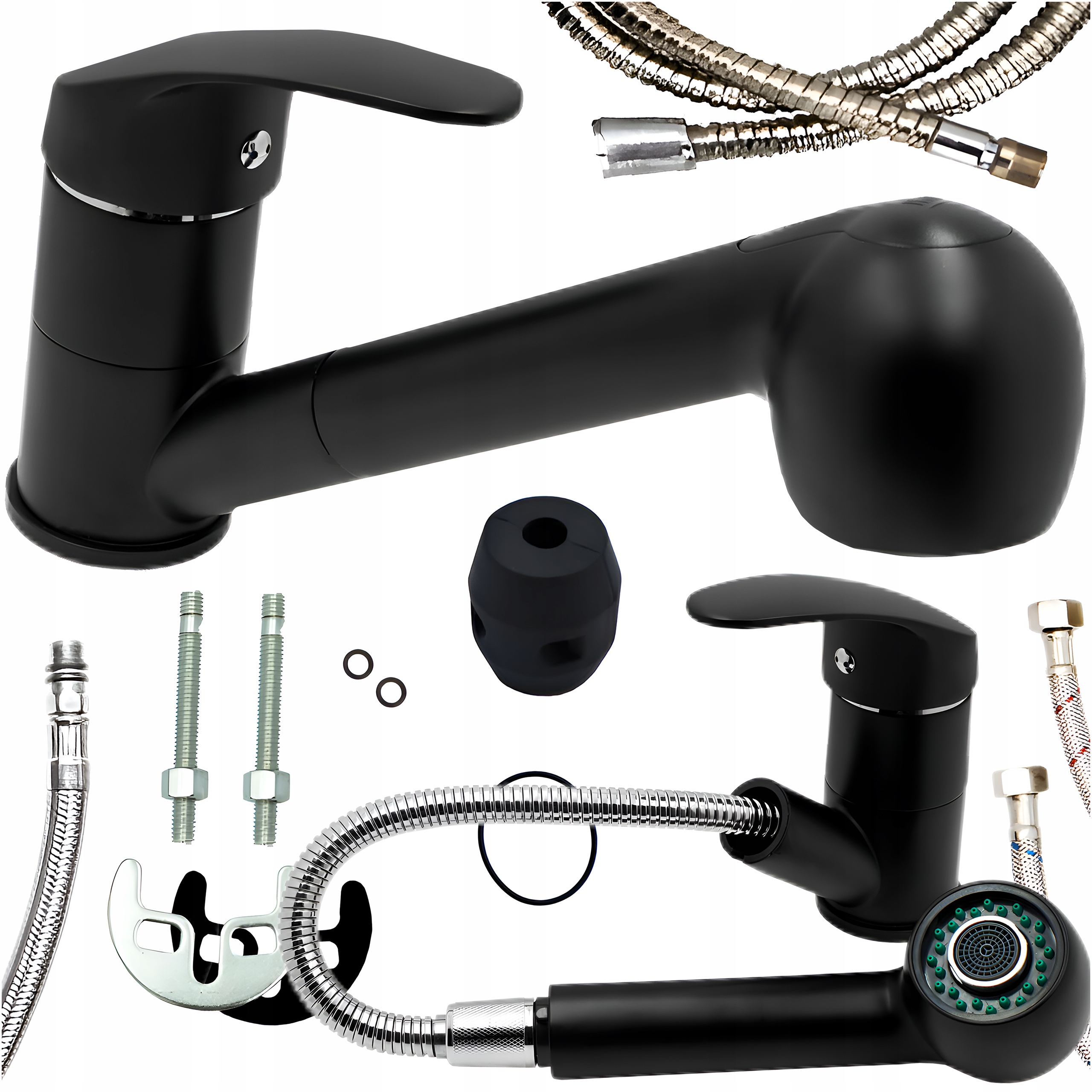 Kuchyňská Baterie S Výsuvným Výtokem Dřezu, Otočná, Černá