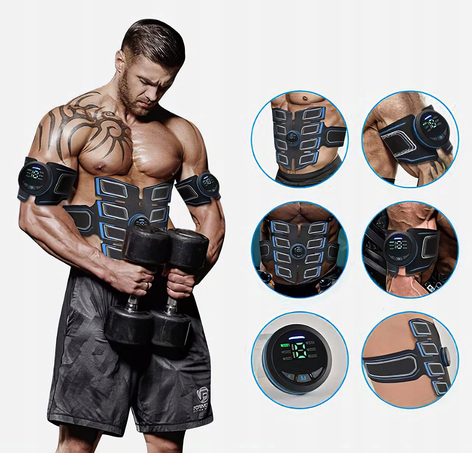 ELEKTROSTYMULATOR STYMULATOR MIĘŚNI BRZUCHA 3x EMS Szerokość produktu 25 cm