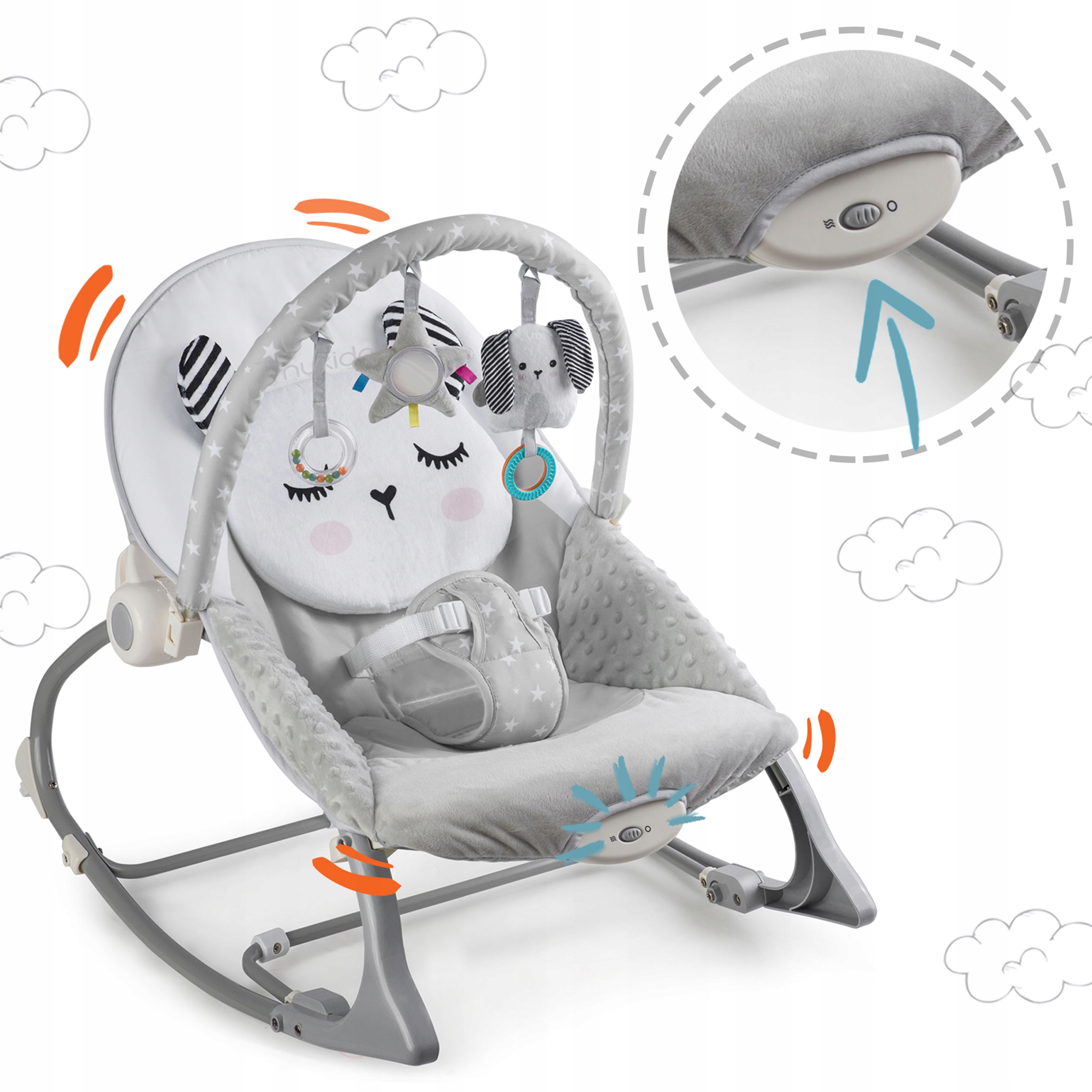 Leżaczek Bujaczek Wibracje Zabawki NUKIDO Szary Marka Nukido