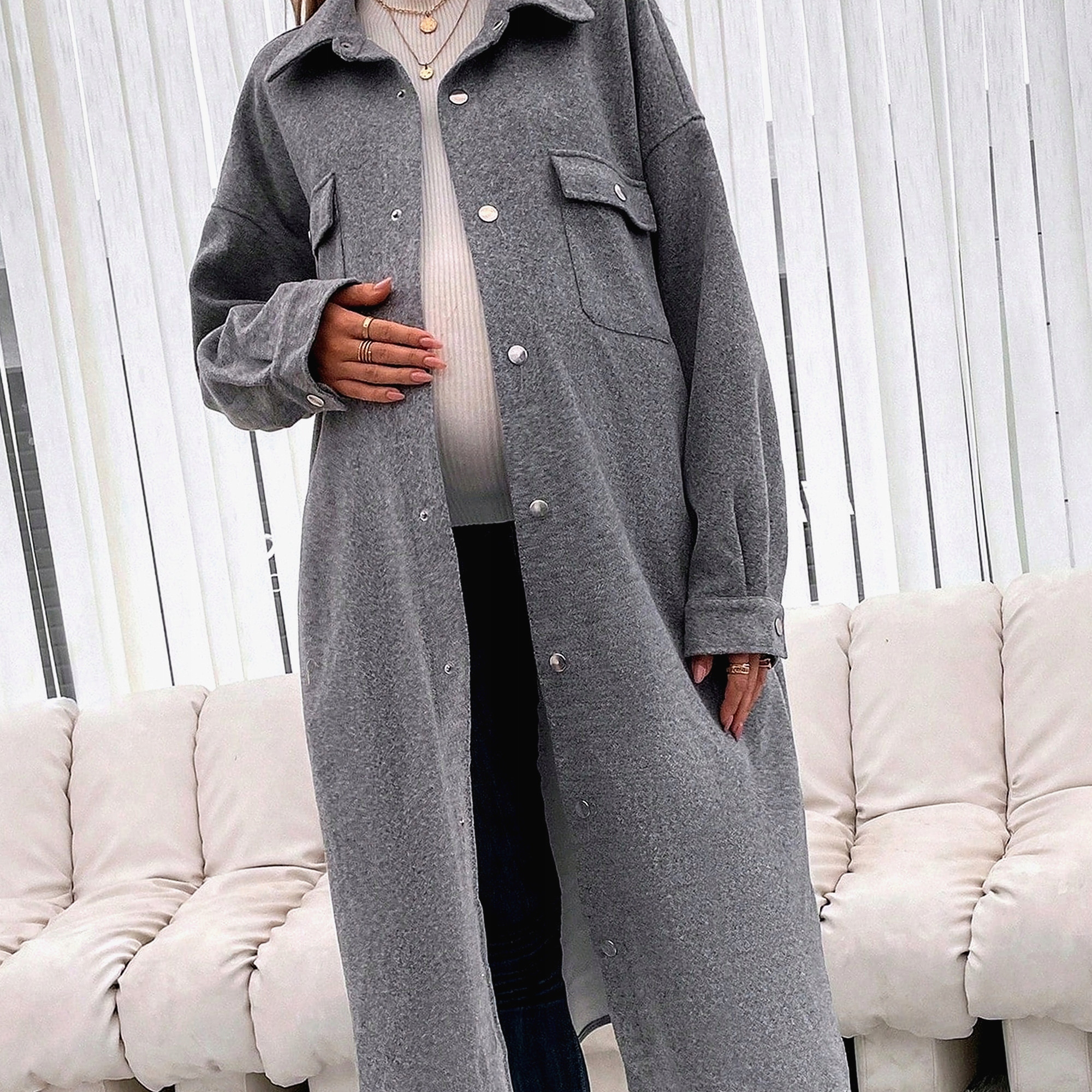 Denní kabát se sníženými rameny Grafitový Těhotenský Za koleno M 38