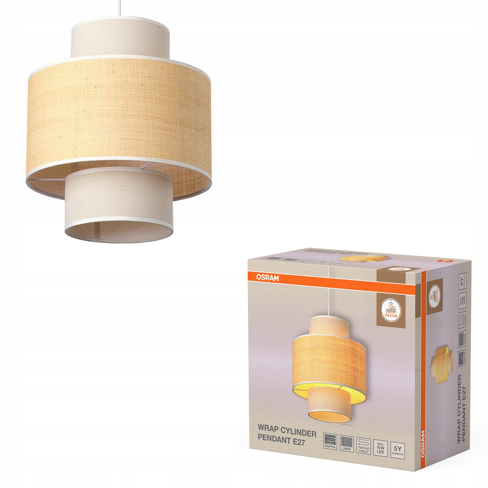 Závěsné Stropní Svítidlo Dekorativní závěs E27 Béžová Raffia Decor Wrap Osram