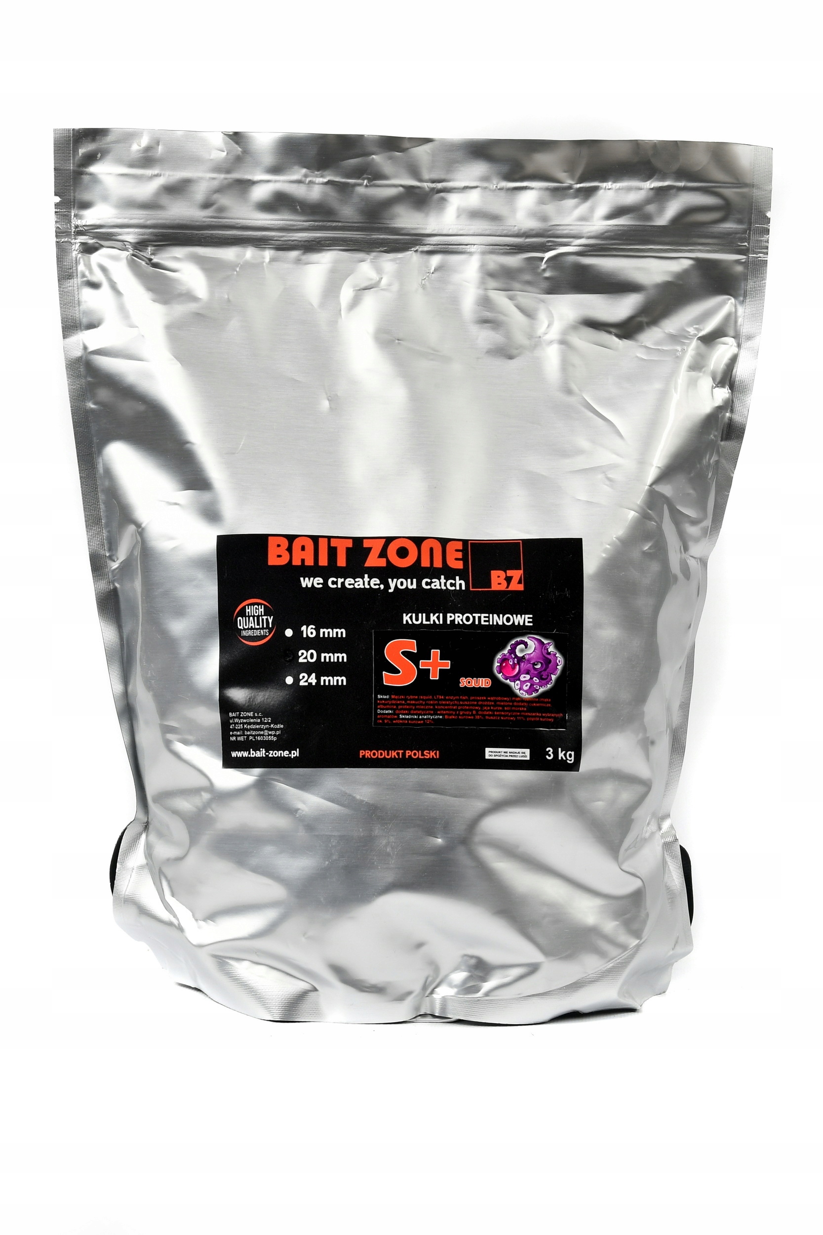 Kulki proteinowe zanętowe Squid S+ 20mm S+ Bait-zone 3kg