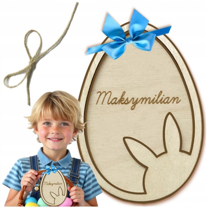 Dřevěné Vajíčko Přívěsek Na Košíček Vajíčko S Gravírováním Jméno Dítěte Zajíc