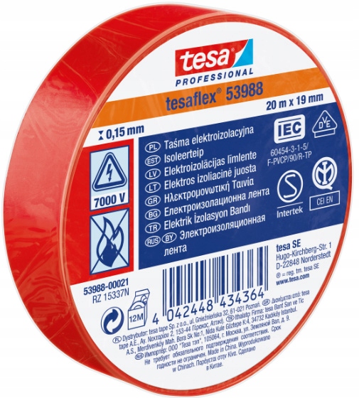 

Taśma Izolacyjna Tesa Pcv 53988 19mm 20m Czerwona