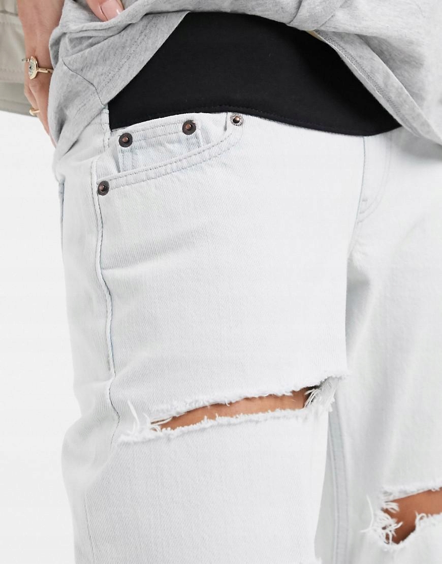 N4F310*JEANSY CIĄŻOWE NIEBIESKIE PROSTE 28/32 A01 Wzór dominujący bez wzoru