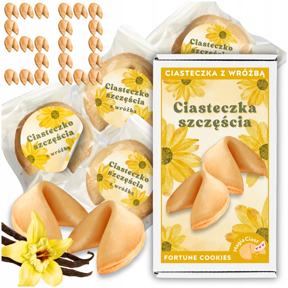 Ciasteczka z Wróżbą Magiczne dla gości Chińskie Ciasteczka Szczęścia 50 szt