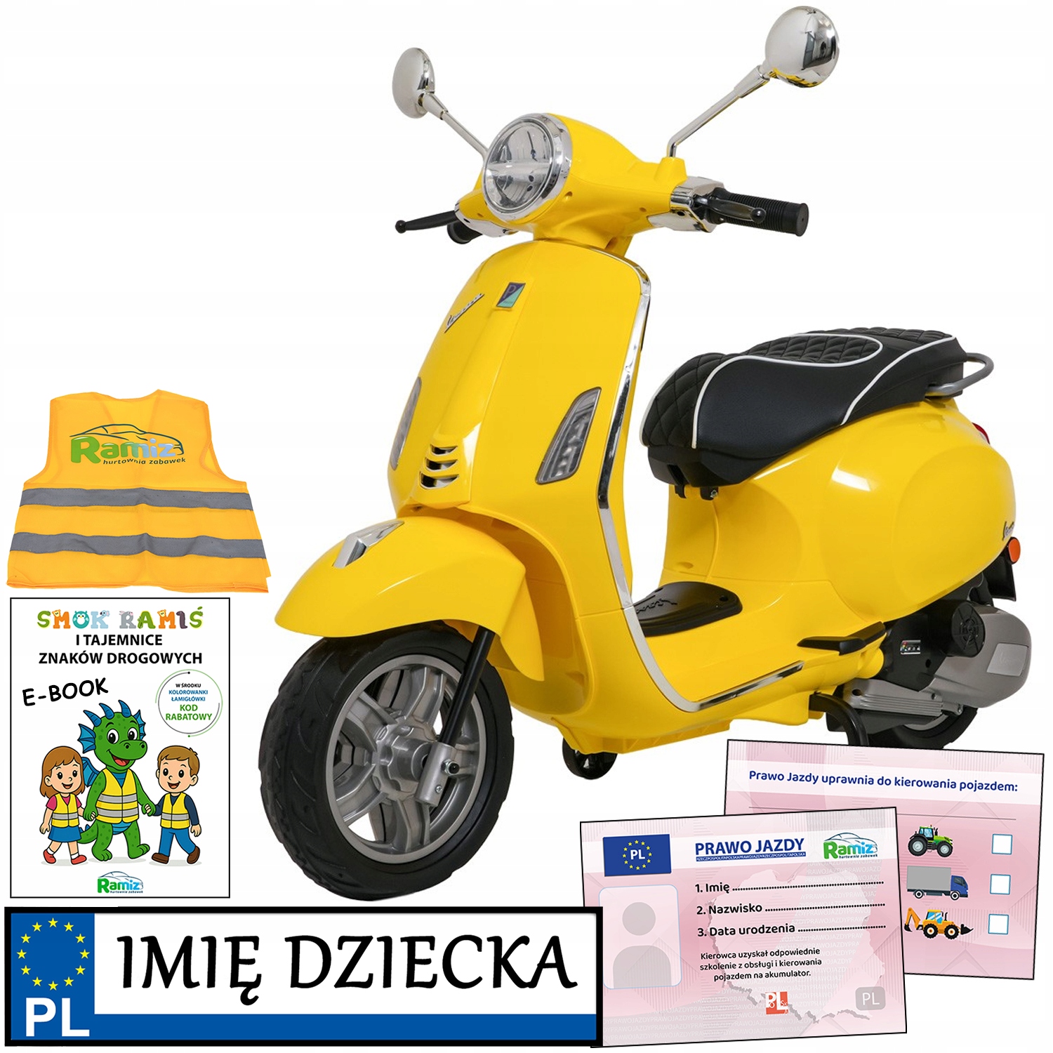 dziecięcy motor elektryczny na akumulator Skuter Vespa Roma piankowe koła