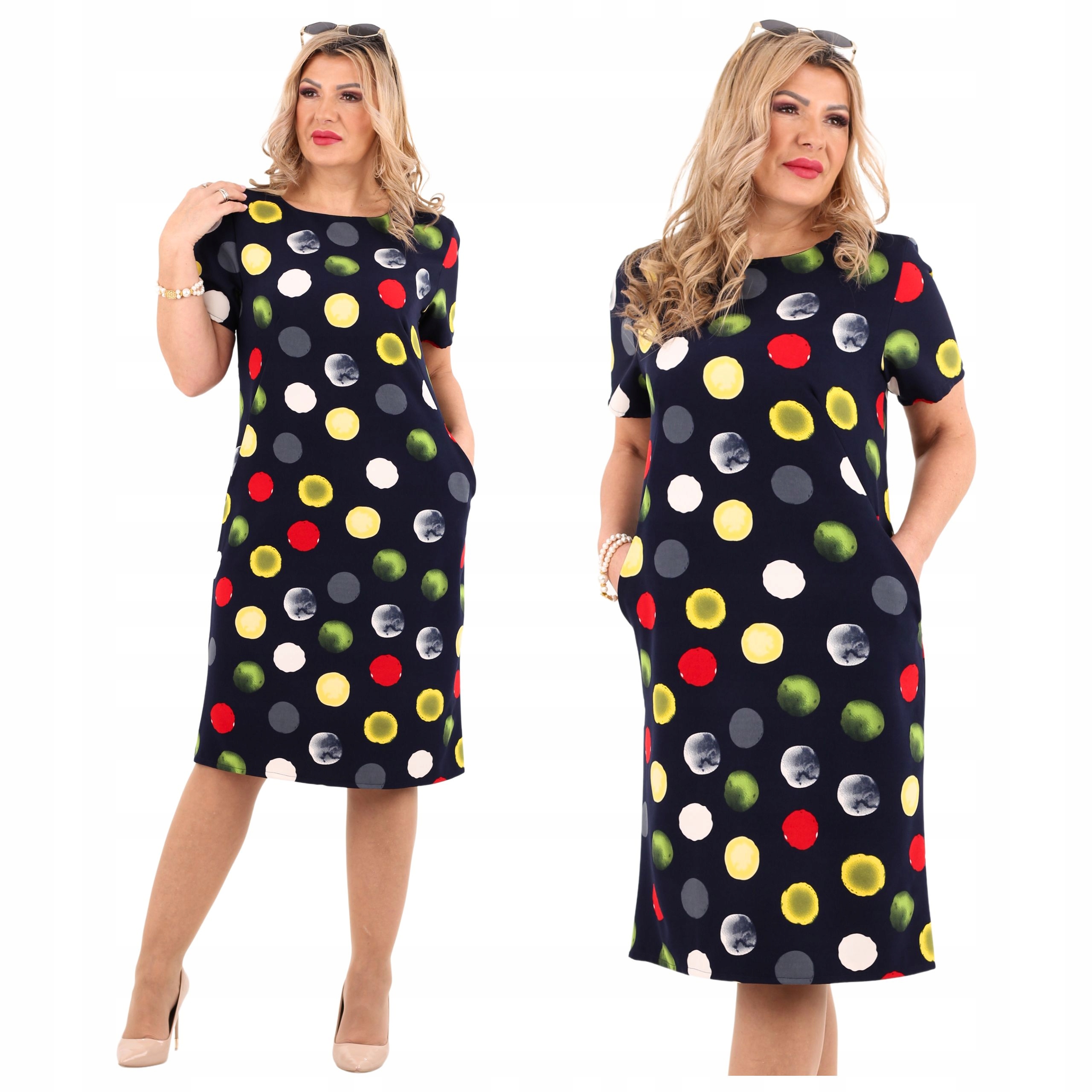 Sukienka z kieszeniami na wesele wzorzysta Polski Producent duże rozmiary