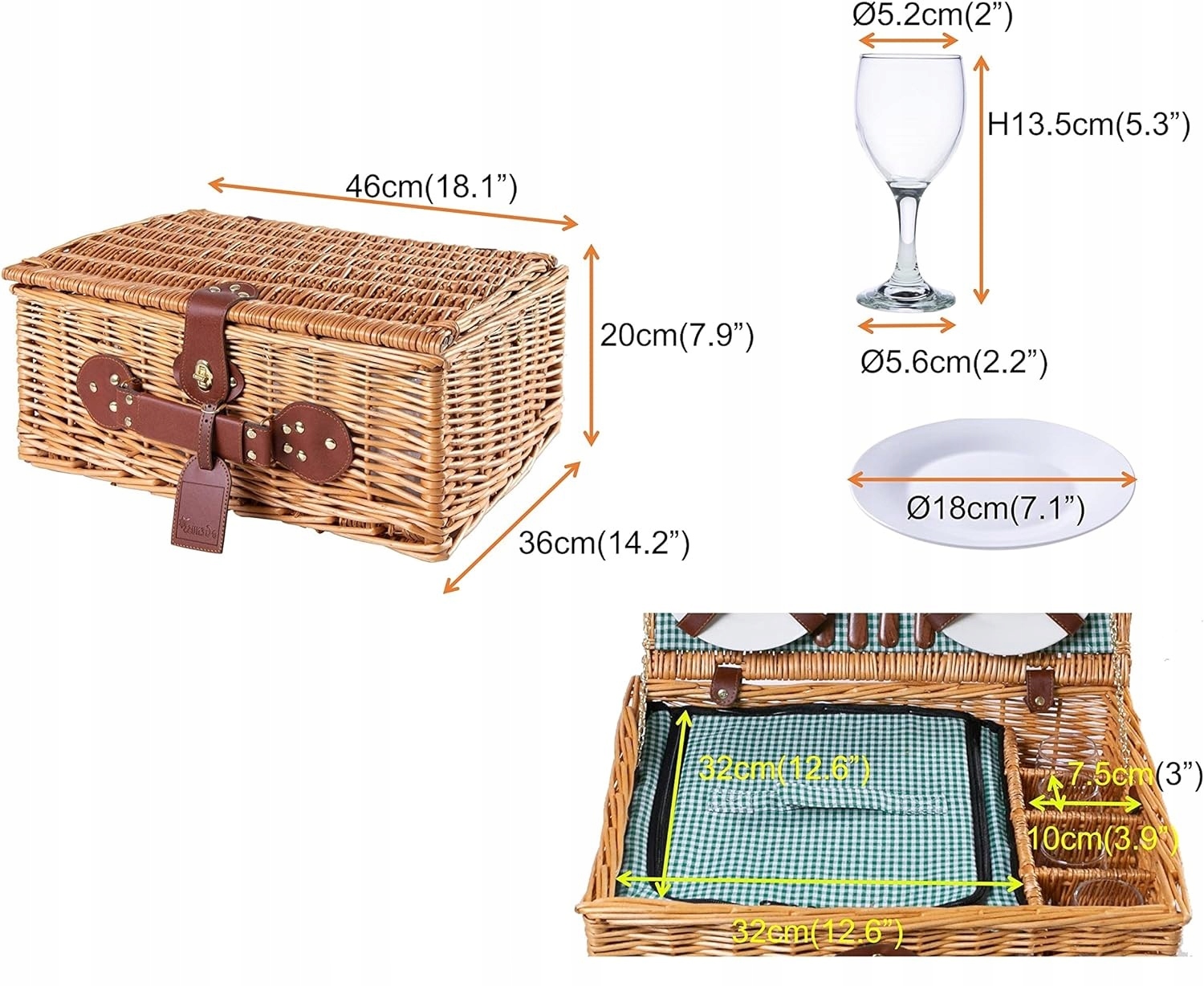 KOSZ WIKLINOWY KOSZYK PIKNIKOWY + ZASTAWA DLA 4 OSÓB + KOMORA CHŁODZĄCA Rodzaj kosz piknikowy
