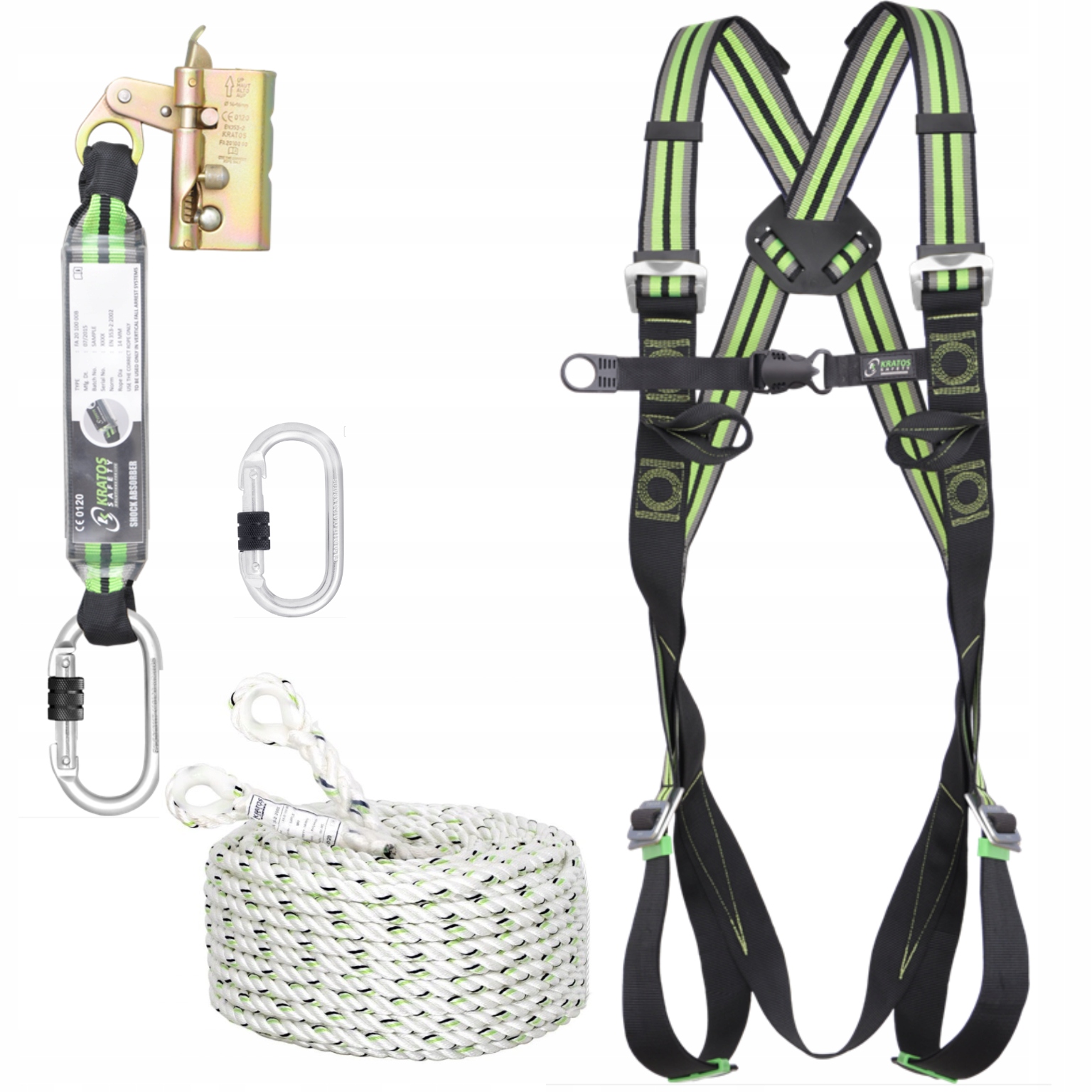 Zestaw Szelki asekuracyjne na dach Urządzenie zaciskowe , Lina , zatrzaśnik
