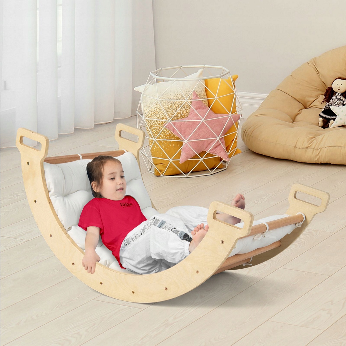 Łuk wspinaczkowy bujak huśtawka dla dzieci 2w1 Kolor dominujący odcienie brązu i beżu