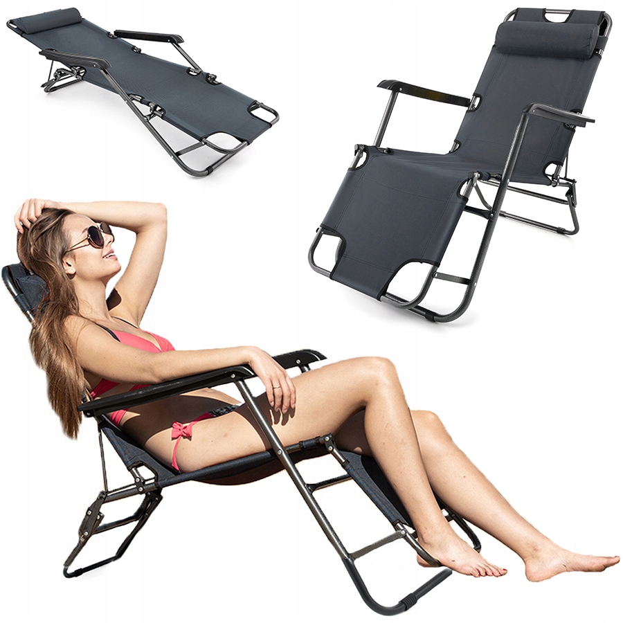 Leżak Plażowy Fotel Ogrodowy Krzesło Składany 2W1