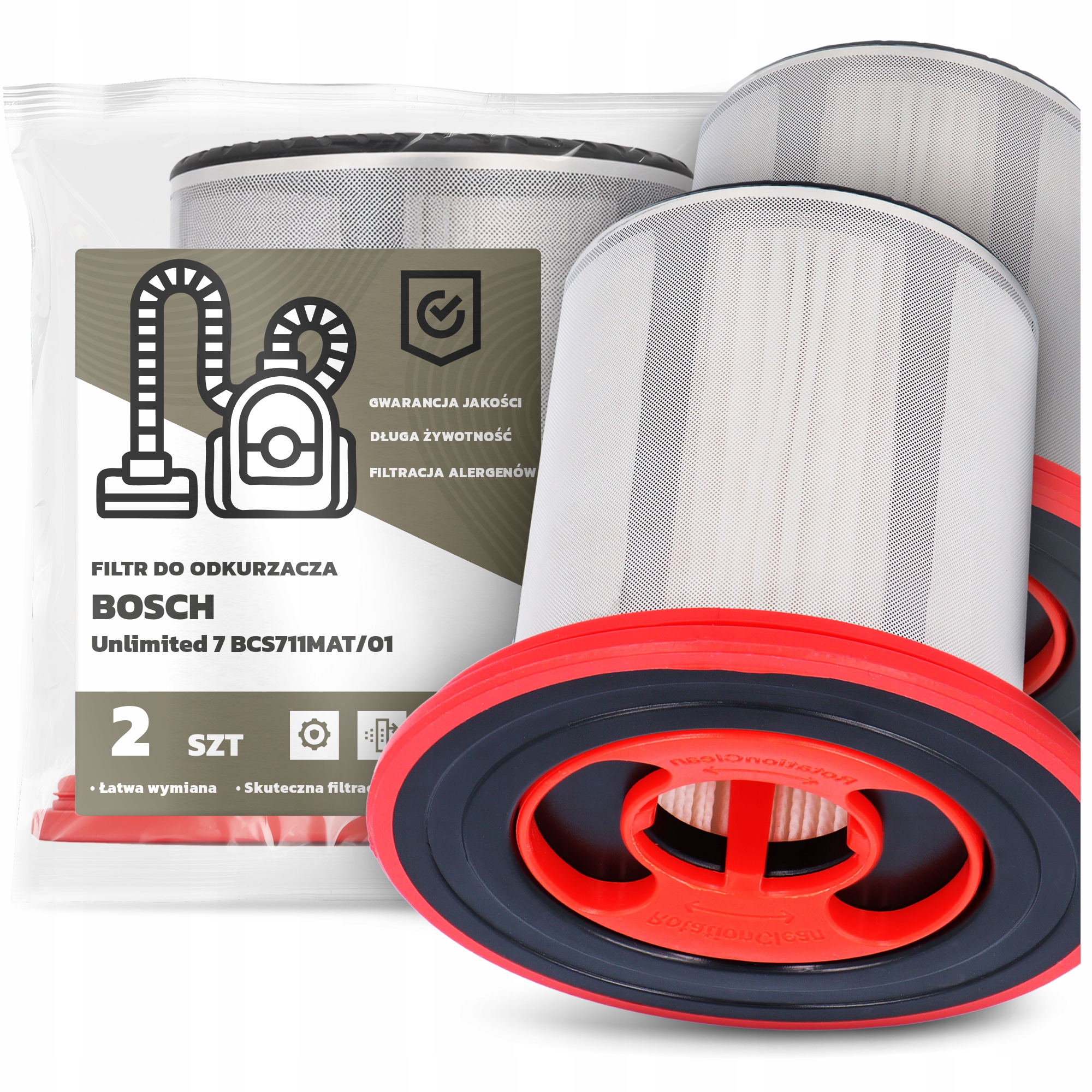 2x Vzduchový Filtr pro Vysavač Bosch Unlimited 7 BCS711MAT/01 Hepa Em-w