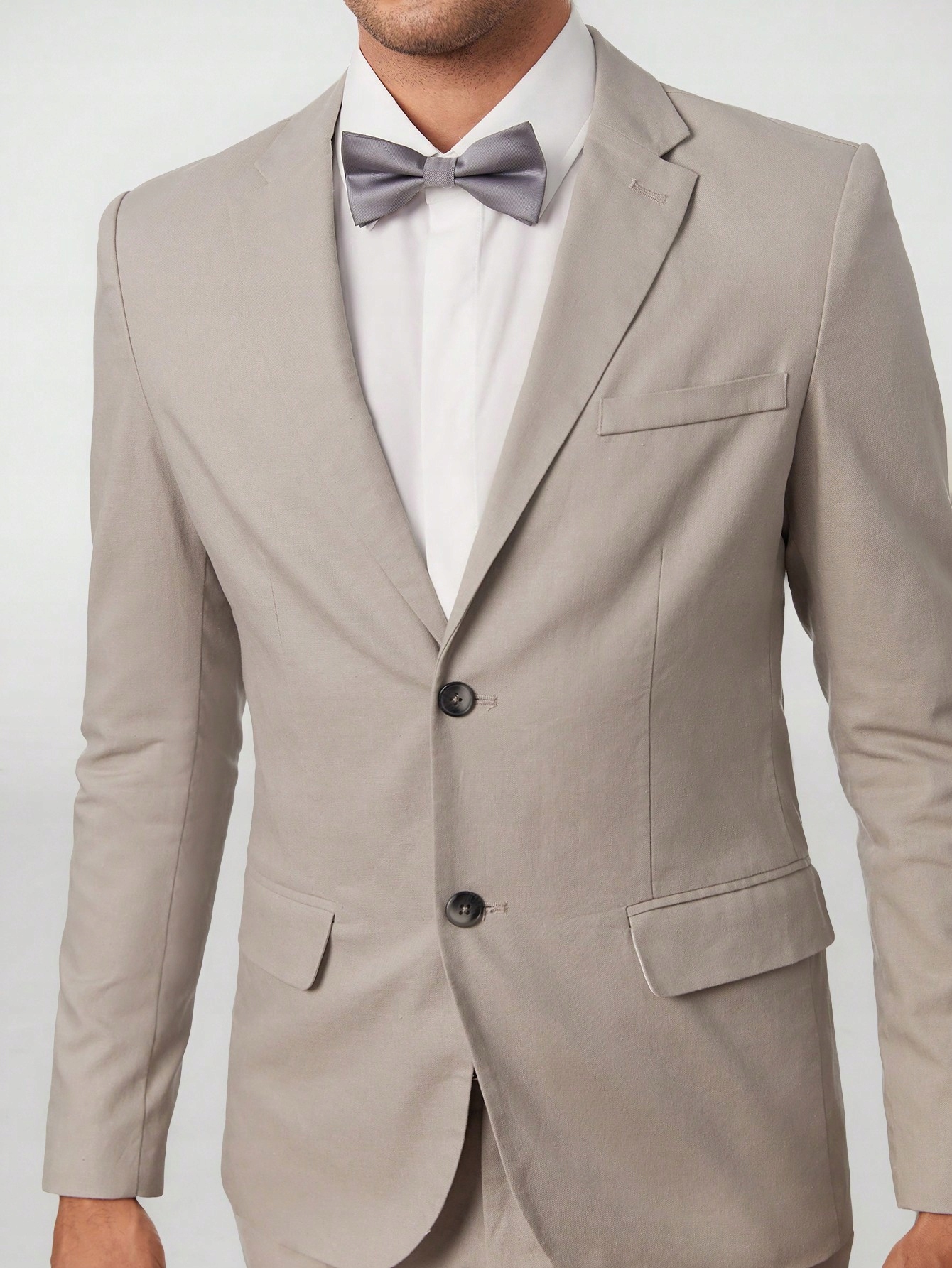 Pánský Elegantní Lněný Oblek Klasický Jednořadý Šedý Shein XL