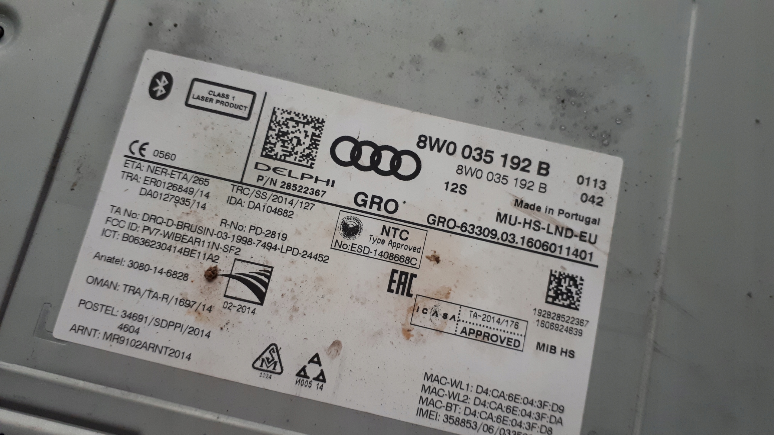 A4 B9 8W MULTIMEDIA player SD NAVI 8W0035192B A5