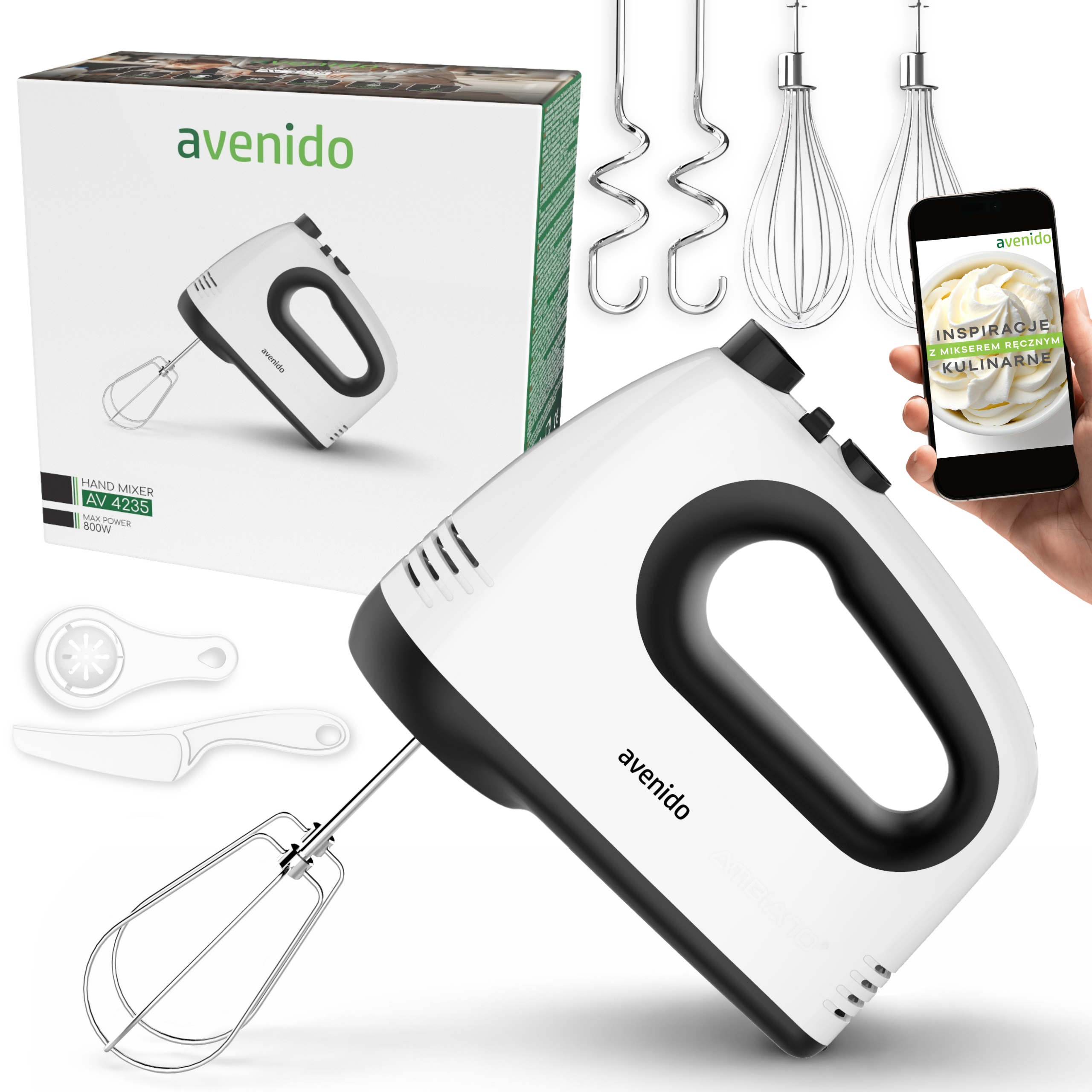 Ruční Mixér Kuchyňský Robot 750W 6 nástavců Turbo 5 Rychlostí Šlehací metly Háky