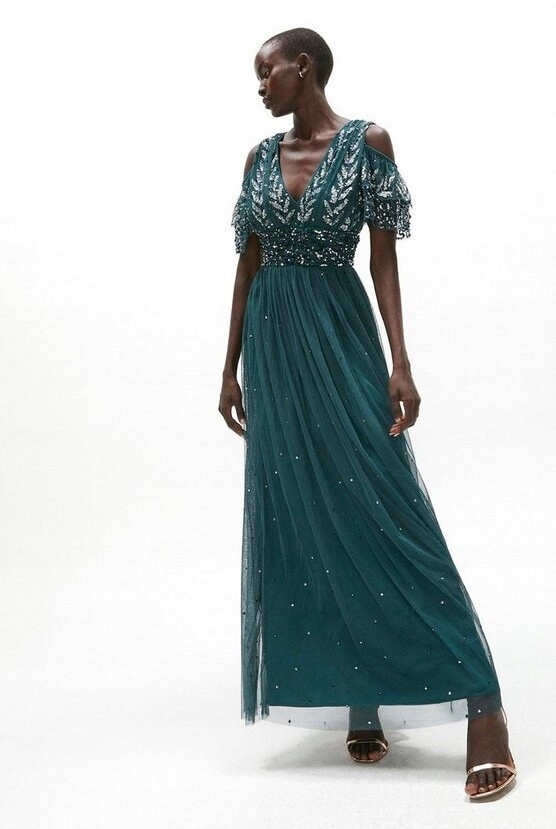 3Q 28 COAST SUKIENKA TIULOWA Z CEKINAMI MAXI 42 Rozmiar 42