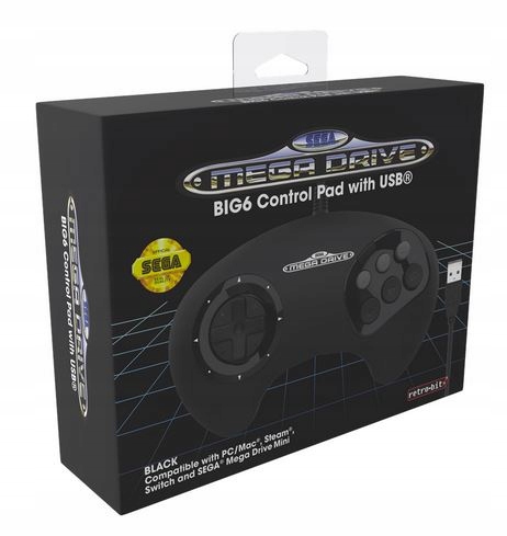 Sega Drive BIG6 Control Pad with Usb do Pc, Steam, Switch, MD Mini