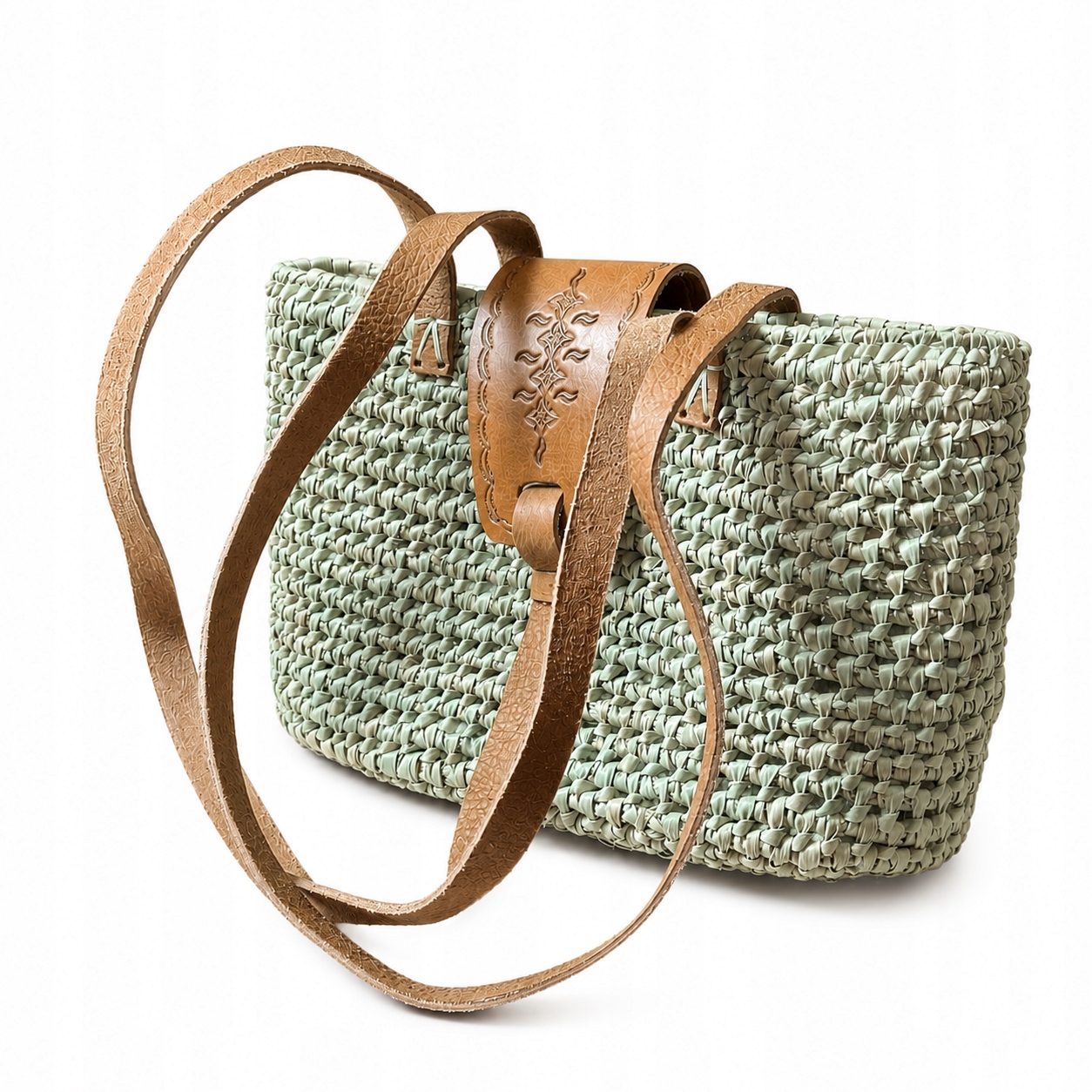 Dámská kabelka boho handmade palma kůže hnědá Maroko