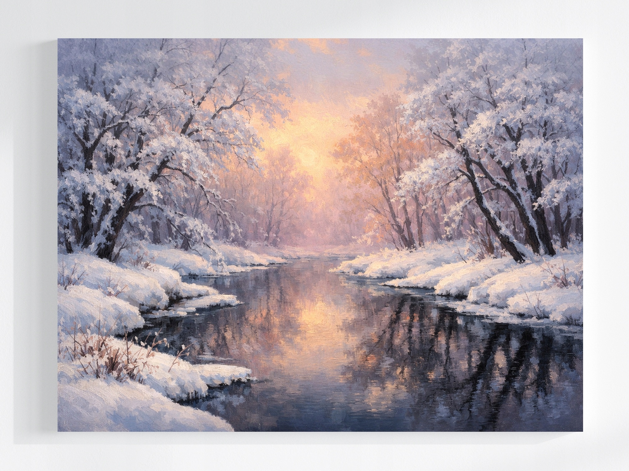 Obraz Na Plátně Canvas Krajina Venkovní Řeka Stromy Zima Sníh Slunce 100x75