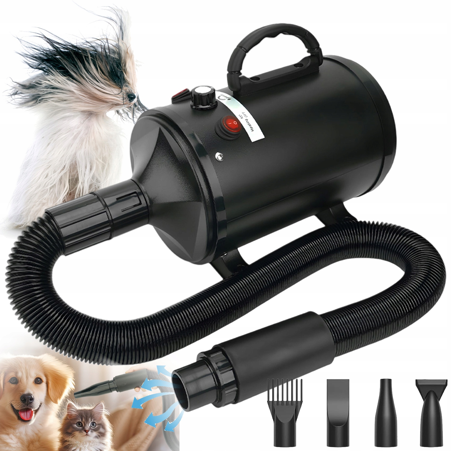 Suszarka Groomerska Dla Zwierząt 3 Poziomy Regulacji Temperatury +4 Dysze