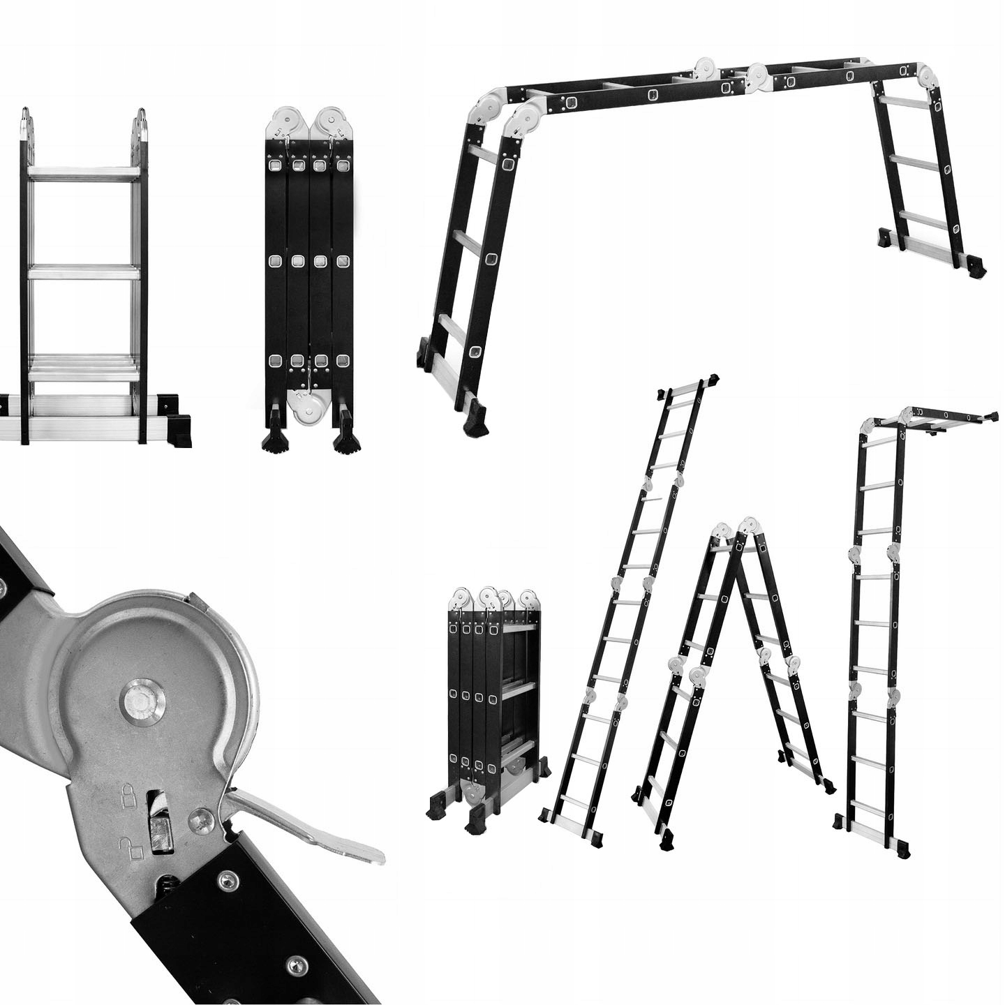 Univerzální, multifunkční, skládací, kloubový Žebřík , 4x3 schody Drabest