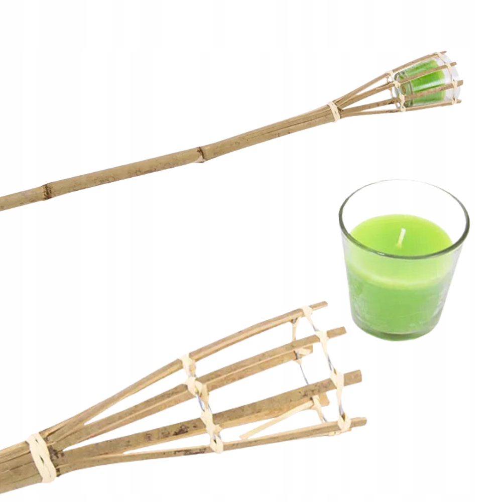 POCHODNIA OGRODOWA BAMBUSOWA ZE ŚWIECZKĄ ZIELONA ŚWIECZKA 76CM