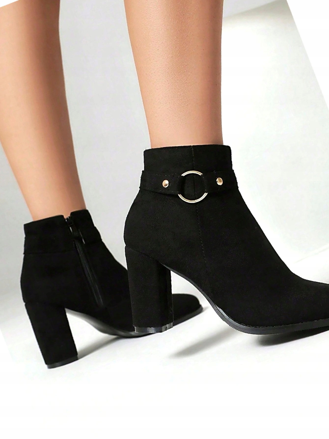 Módní návštěvní boty na sloupku Černé semišové Stylové Kotníkové Boty 41