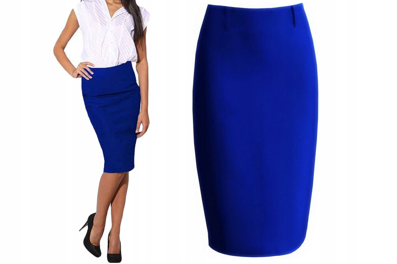 SPÓDNICA KOBALTOWY OŁÓWKOWA MIDI podszewka 40