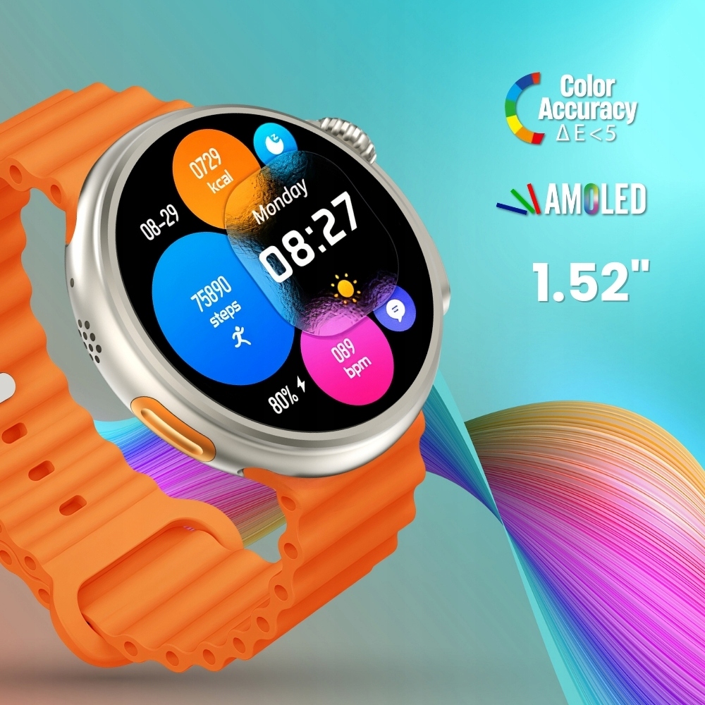 Smartwatch Zegarek Metal AMOLED menu PL Rozmowy EKG Android iOS + 2 paski Złącza USB typ A
