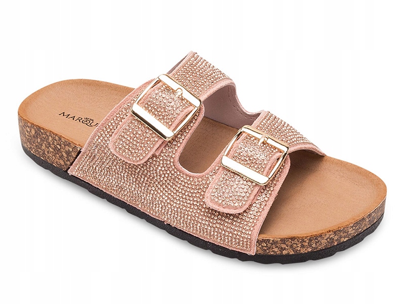 

Lśniące klapki z Cyrkoniami Różowe na korku 39