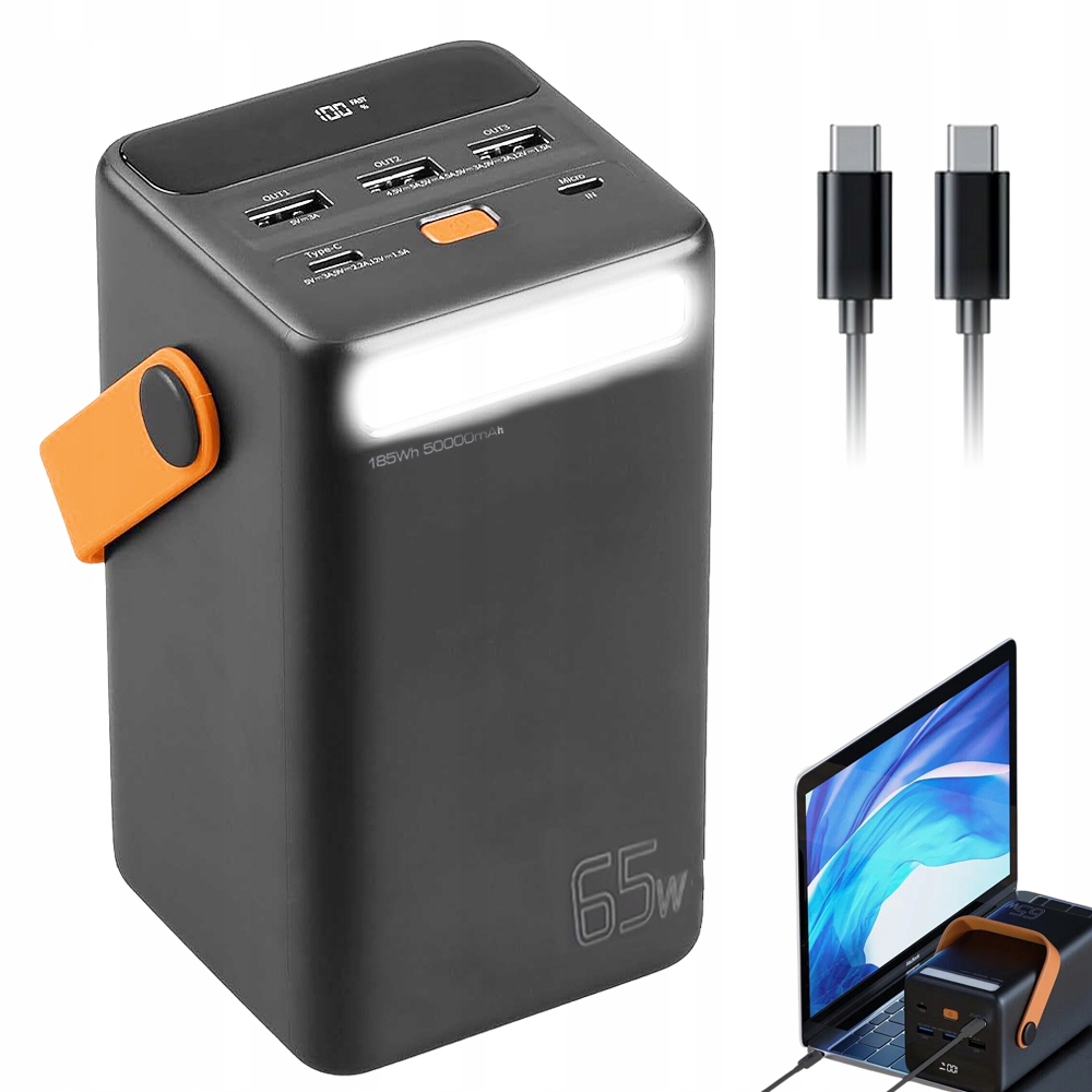 Powerbanka 14.7*7.5*7.5CM 50,000MAH 3XUSB 65W Pro Chytré Hodinky A Notebooky