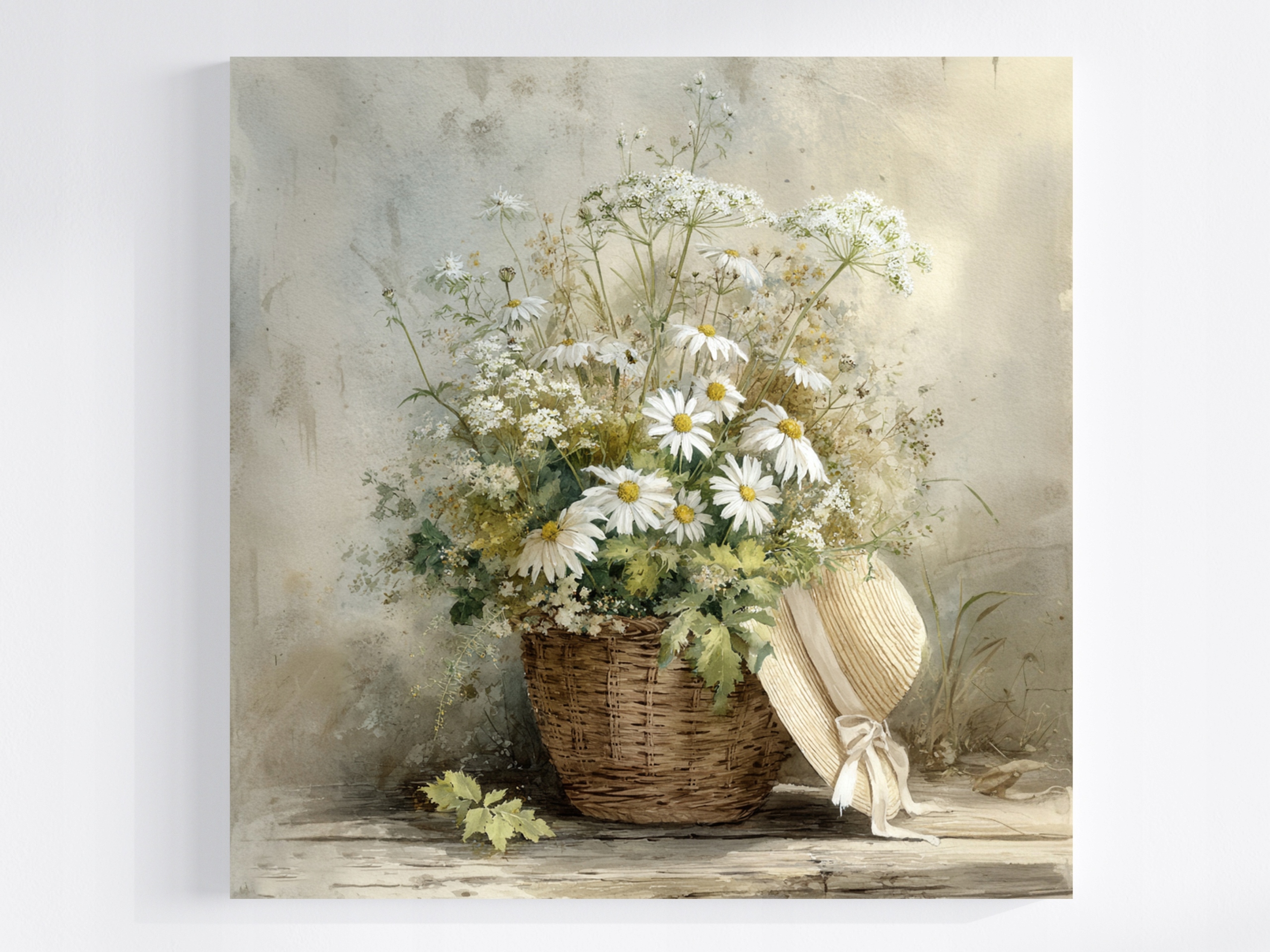 Obraz Na Plátně Canvas Rustikální Dekorace Koš Květiny Klobouk 60x60