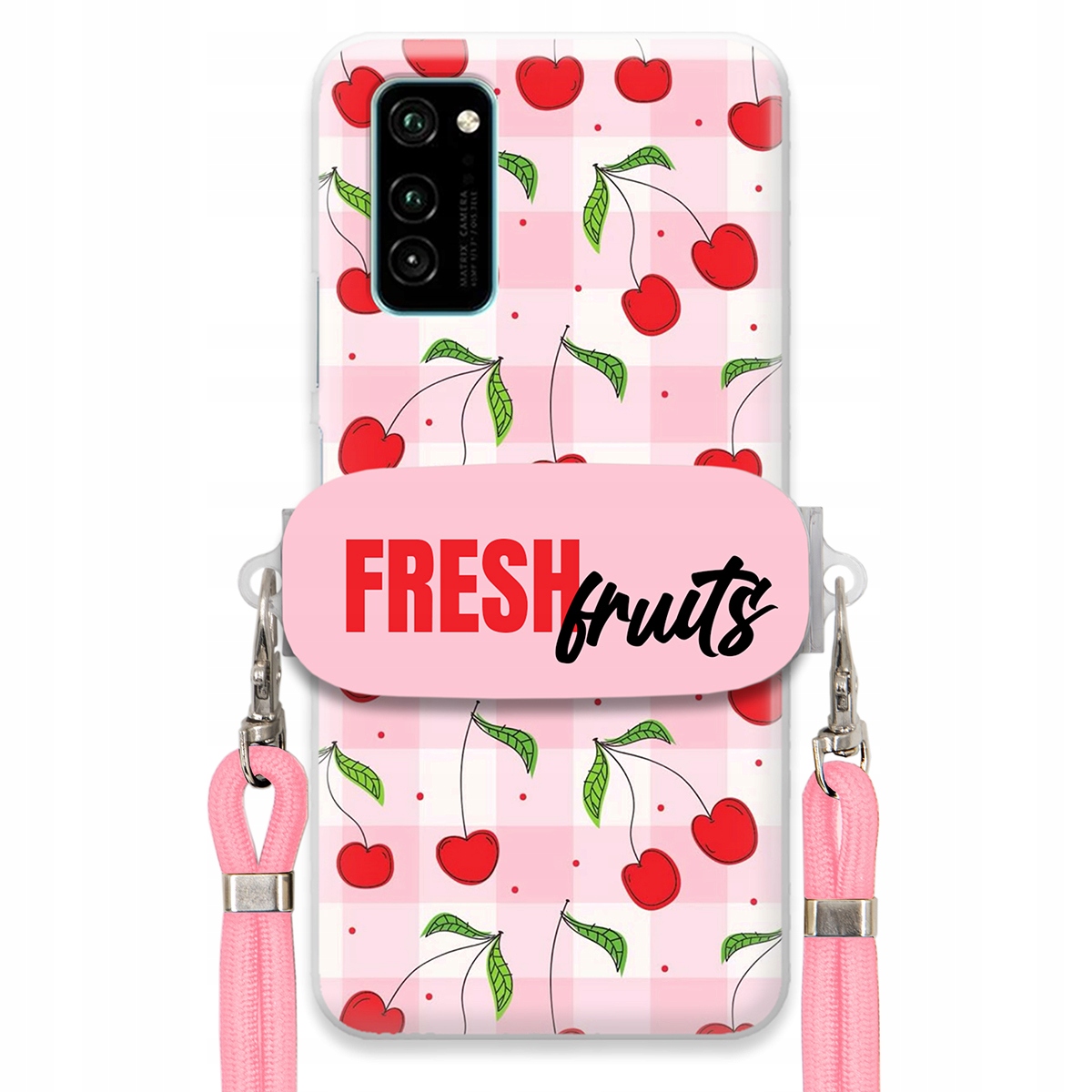 Pouzdro pro Huawei Honor V30 Case Držák Šňůrka Růžová Fresh Fruits Mřížka