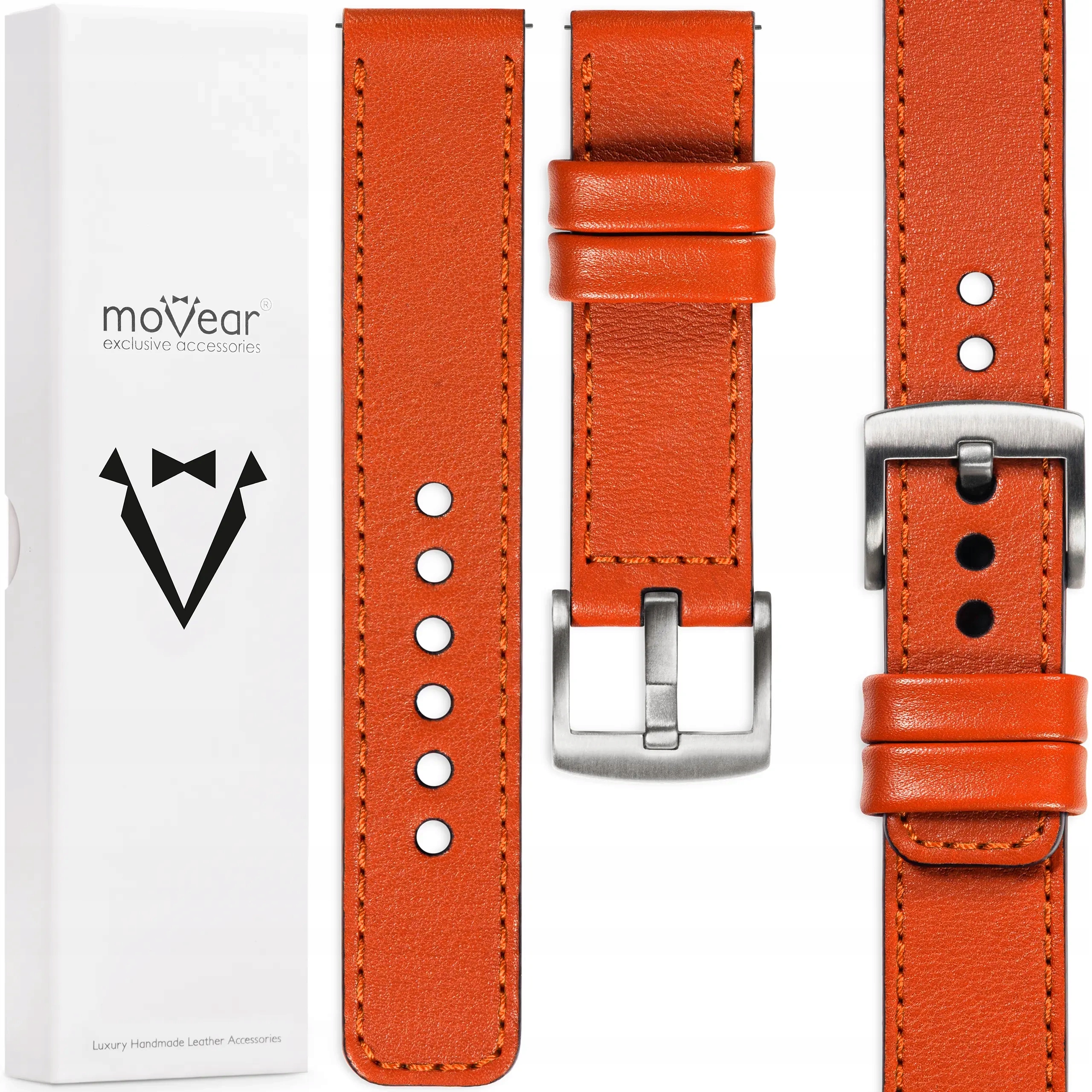 Pásek 21 mm pro hodinky, elegantní, prémiový, ručně vyrobený, Movear, oranžový