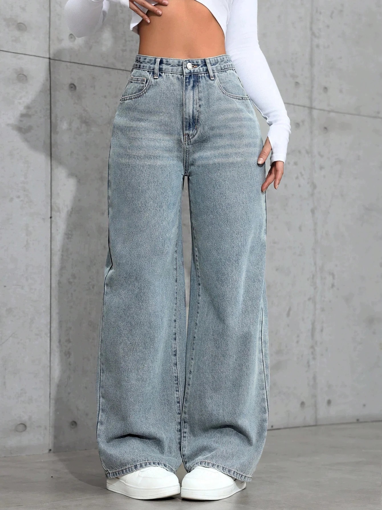 Dámské Džíny Modré Wide Leg Nízký Pas Vyprané Shein Xs 34