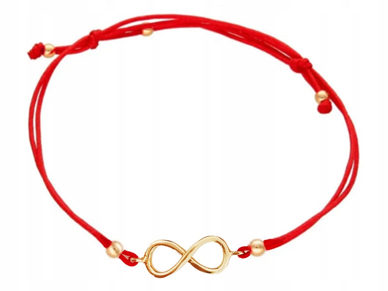 Zlatý provázkový náramek 585 s přívěskem nekonečno a kuličkami