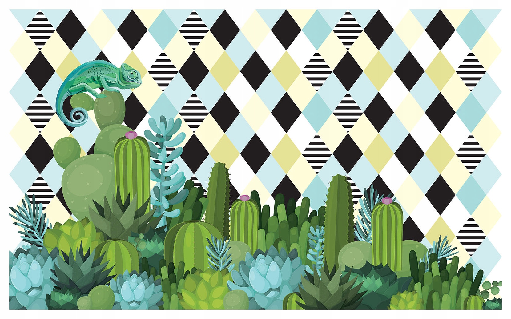 Vliesová fototapeta Kaktusy Sukulenty Geometria & Kameleon 416x254 lepidlo