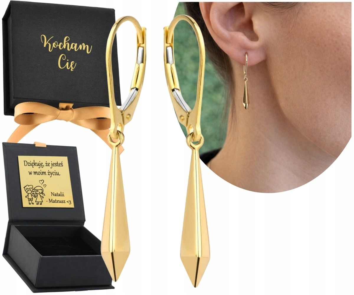 Złote Kolczyki Wiszące Angielskie Zapięcie 585 Złoto Nowoczesne
