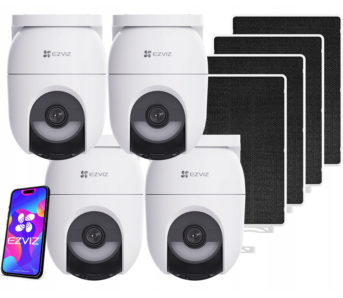 4x otočná WiFi kamera CB8 Lite 2K+ Kit Vonkajší solárny panel AoV Ezviz