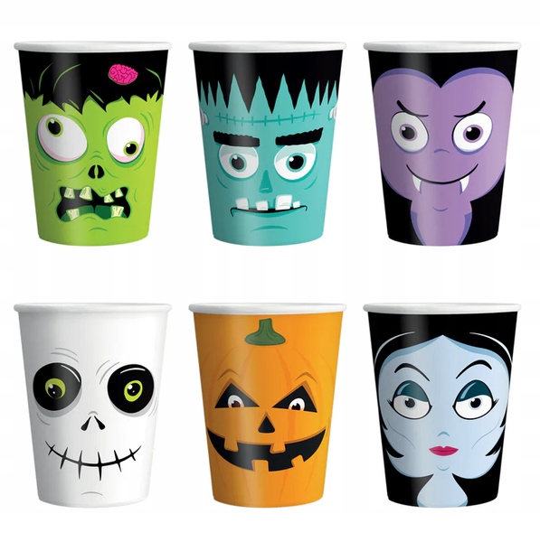KUBECZKI PAPIEROWE HALLOWEEN MONSTERS 6 SZT 220 ML