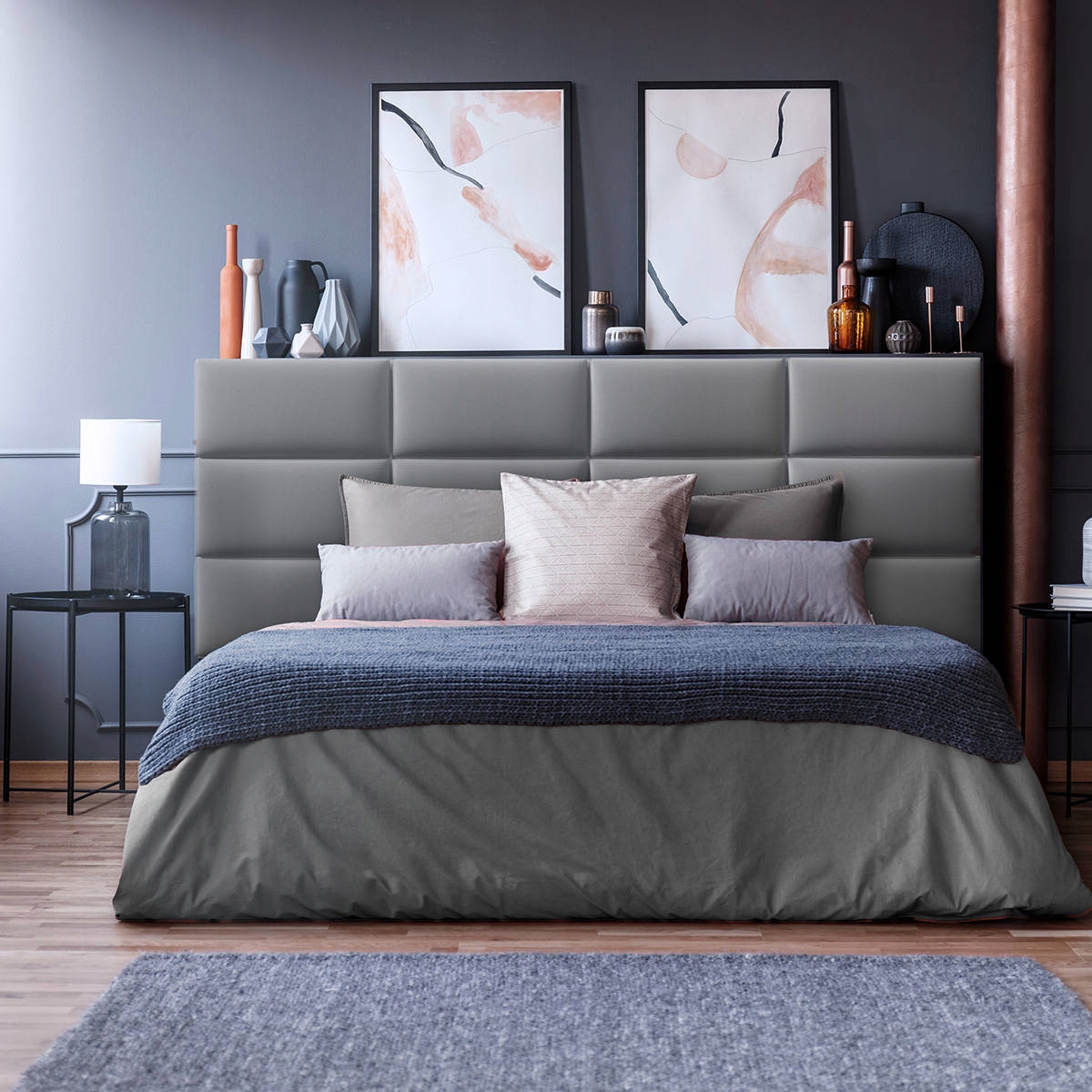 Panel Tapicerowany ścienny zagłówek miękki gładki wezgłowie szary 60x30cm Wysokość mebla 60 cm