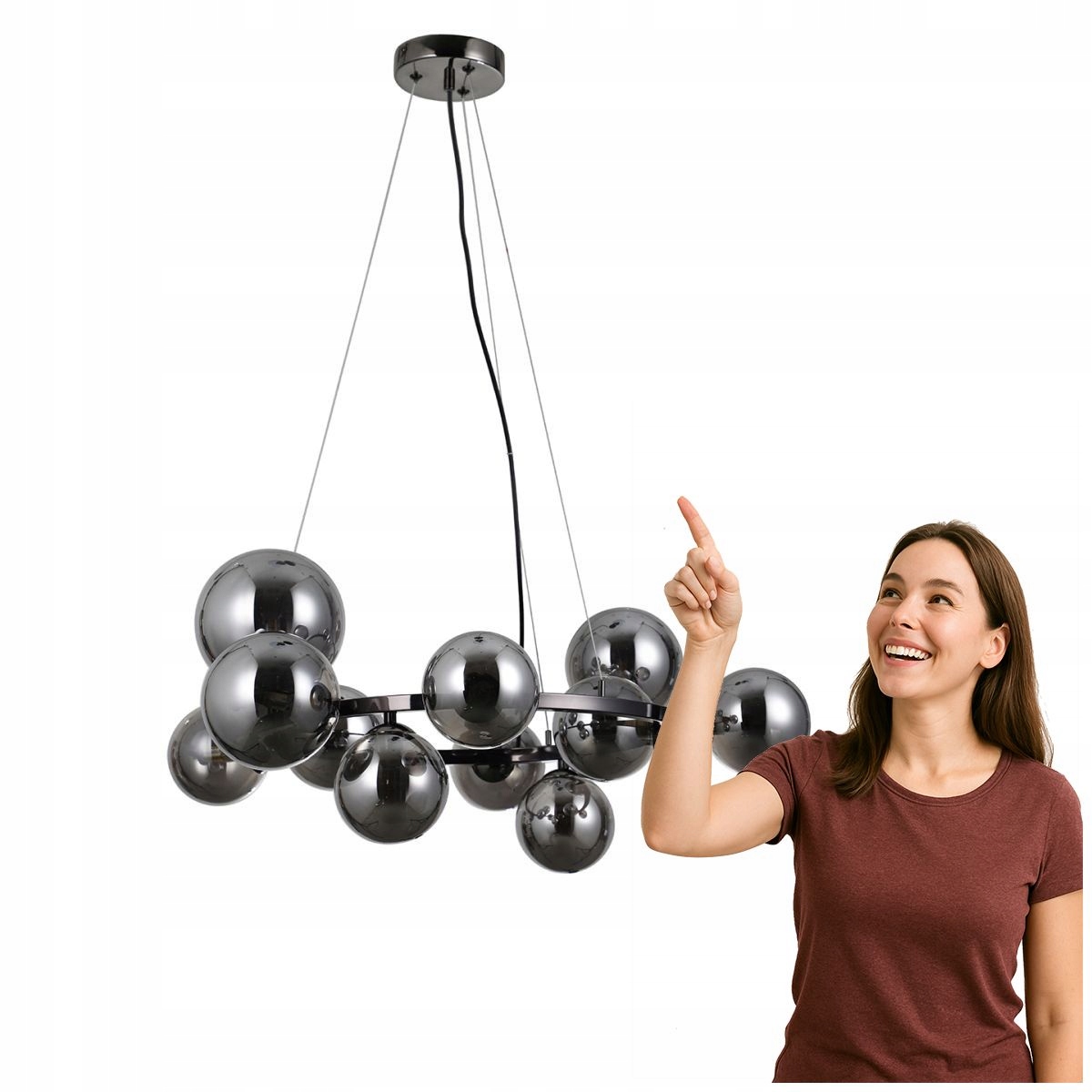 Závesná lampa Canello čierna chróm 11 svetelných zdrojov Italux