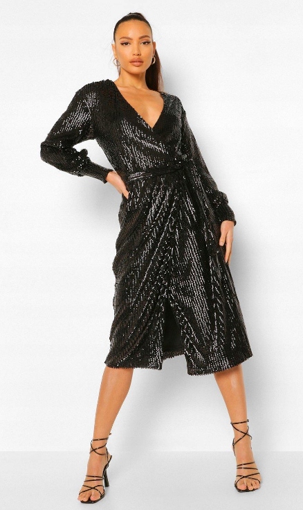 Flitrová Zdobená Večerní Zavinovací Šaty 36 38 S M