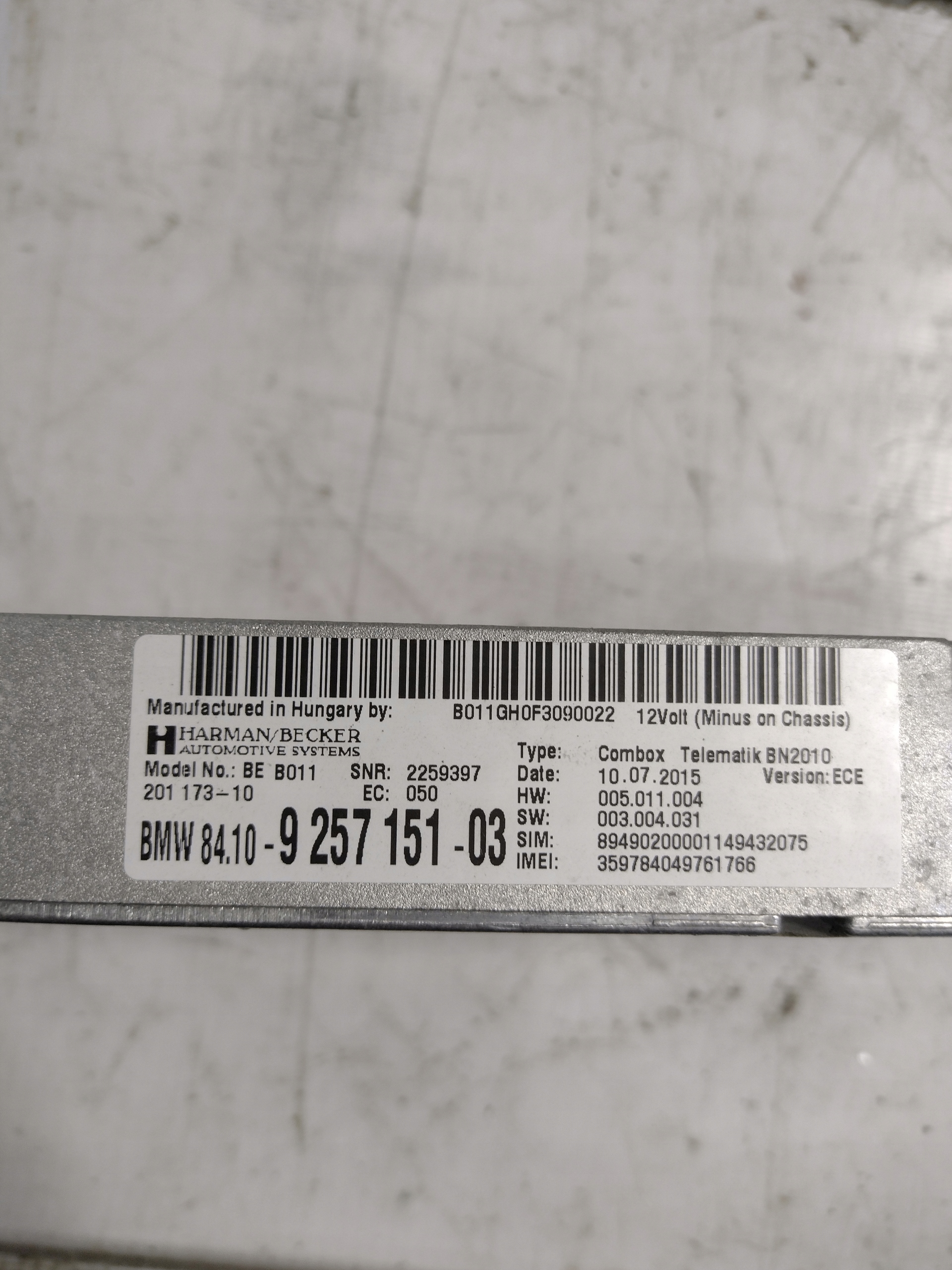 control unit COMBOX BMW F11 2,0D OE 9257151