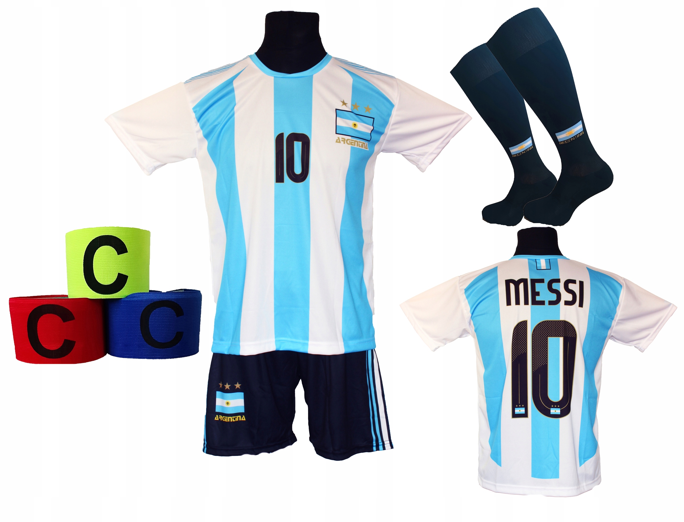 Messi komplet strój piłkarski Argentyna r 152 opaska